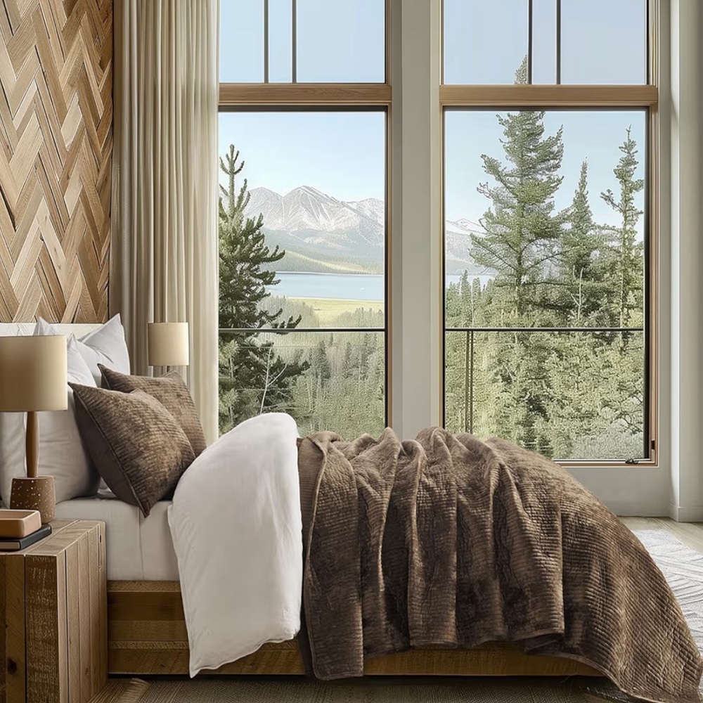 🆕 PB Style King 3 Piece Velvet Quilt Coverlet Set Chocolate Brown Luxe Soft NEW